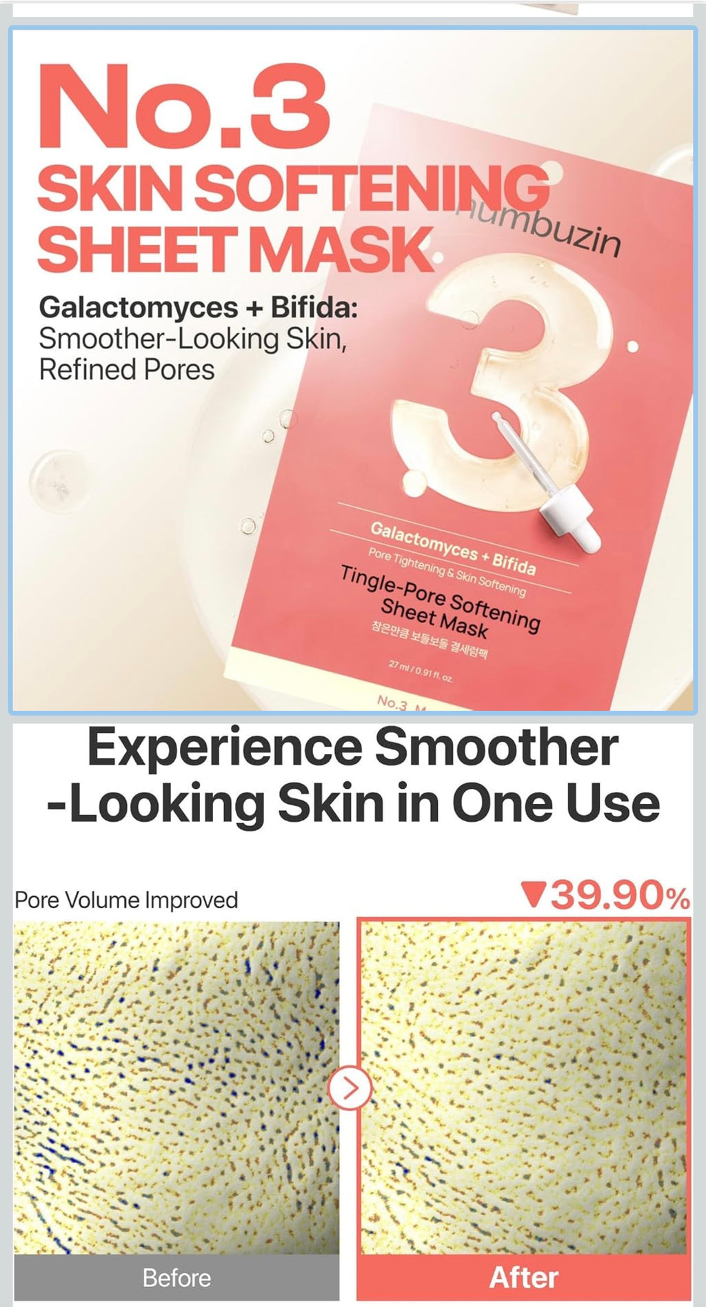 NUMBUZIN TINGLE-PORE SOFTENING SHEET MASK (20 packs)