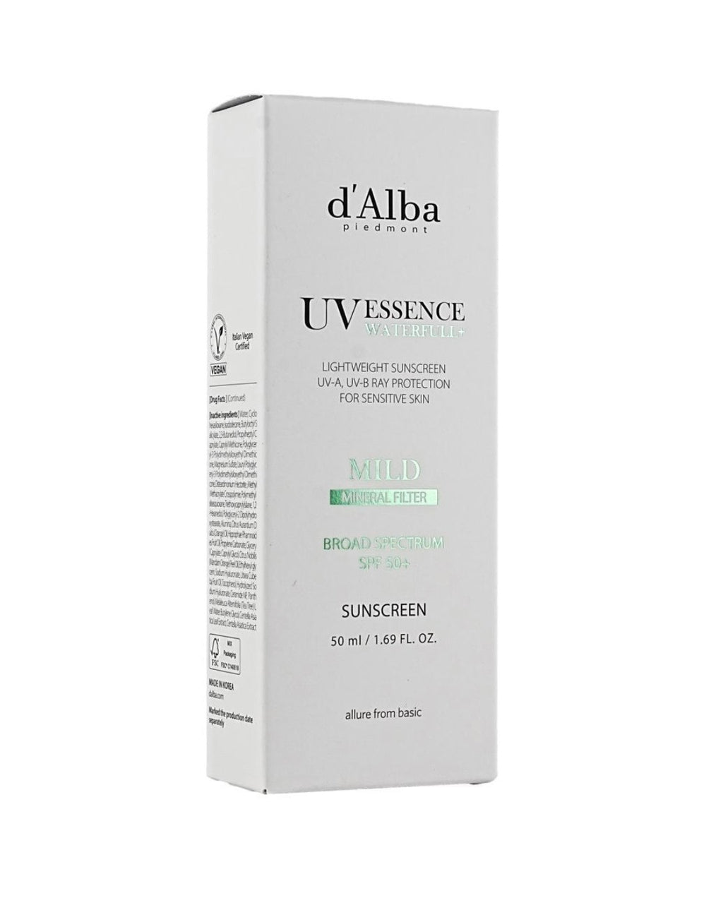 D'ALBA UV ESSENCE MILD MINERAL FILER LIGHTWEIGHT SPF 50 SUNSCREEN 50 ML